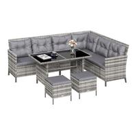 Outsunny 6 Piece Rattan Garden Furniture Set 8-Seater with Footstools Grey