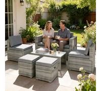 OUTSUNNY 6 Piece Rattan Garden Furniture Set, Nesting Patio Conversation Set in Dark Grey Outsunny Dark Grey