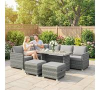 Outsunny 6 Piece Rattan Garden Furniture Set With Cushions, Grey