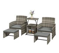 Outsunny 6 Piece Rattan Garden Furniture Set With Nesting Tables In Grey Grey