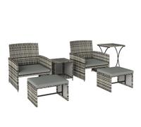 Outsunny 6 Piece Rattan Garden Furniture, Space-Saving Patio Furniture Set with Nesting Tables, Chairs, Stools, Cushions, Grey