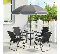 Outsunny 6 Pieces Garden Furniture Set with Parasol, Folding Chairs, Black - Not applicable - Steel, Texteline, Polyester, Tempered Glass - Black