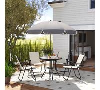 Outsunny 6 Pieces Garden Furniture Set with Parasol, Folding Chairs, Cream, Cream