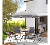 Outsunny 6 Pieces Garden Furniture Set with Parasol, Folding Chairs, Grey, Grey