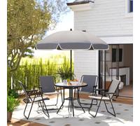 Outsunny 6 Pieces Garden Furniture Set with Parasol, Folding Chairs, Cream - Grey - Steel, Mesh - 80 x 80 x 70 cm