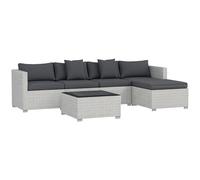 Outsunny 6 Pieces Rattan Garden Furniture Set, 5 Seater Sectional Garden Corner Sofa Set with Glass Top Coffee Table, Cushions and Pillows, All-Weather Wicker Conversation Furniture, Mixed Grey Grey