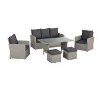 OUTSUNNY 6 PCS Patio PE Rattan Sofa Furniture Set with Plastic Wood Dining Table in Dark Brown Outsunny Dark Brown