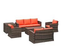 Outsunny 6 Piece Patio Rattan Sofa Set Conversation Furniture Orange - 860-120V7