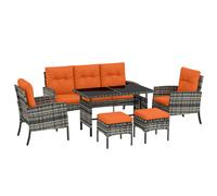 Outsunny 6 Pieces Rattan Garden Furniture Set with Dining Table and Cushions, Orange