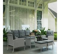 Outsunny 6 Pieces Rattan Garden Furniture Sofa Set, Grey