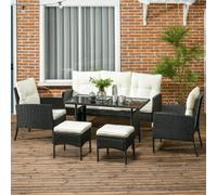Outsunny Rattan Garden Furniture Sofa Set, 2 Armchairs 2 Table Grey - Black - White