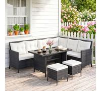 Outsunny 6 Piece Garden Rattan Effect Dining Sofa Set: Black