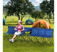 OUTSUNNY 6 Seat Camping Bench Folding Portable Outdoor with Cooler Bag Black in Blue Outsunny Blue