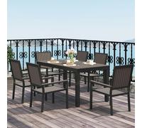 Outsunny 6 Seater Aluminium Garden Dining Set with Stackable Chairs, Brown, Brown