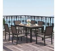 Outsunny 6 Seater Aluminium Garden Dining Set With Stackable Chairs, Brown
