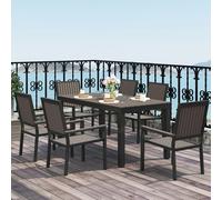 Outsunny 6 Seater Aluminium Garden Dining Set with Stackable Chairs, Brown - Brown - Aluminium, Wood Plastic Composites - 85W x 160D x 75H cm