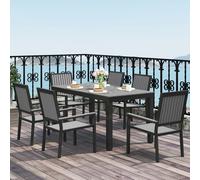 Outsunny 6 Seater Aluminium Garden Dining Set with Stackable Chairs, Brown - Grey - Aluminium, Wood Plastic Composites - 85W x 160D x 75H cm
