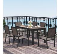 Outsunny 6 Seater Aluminium Garden Dining Set With Stackable Chairs, Brown In Dark Brown Dark Brown