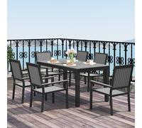 Outsunny 6 Seater Aluminium Garden Dining Set with Stackable Chairs, Brown - Grey - Aluminium, Wood Plastic Composites - 85W x 160D x 75H cm