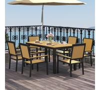 Outsunny 6 Seater Aluminium Garden Dining Set With Stackable Chairs, Natural