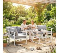 OUTSUNNY 6 Seater Aluminium Garden Furniture Set with Table, Cushions, Grey in Light Grey Outsunny Light Grey