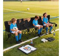 Outsunny 6 Seater Folding Bench Camping Chair With Cup Holder, Black