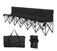 Outsunny 6 Seater Folding Bench Camping Chair With Cup Holder Black In Blue Blue