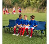 Outsunny 6 Seater Folding Bench Camping Chair with Cup Holder, Blue - 259cm x 48cm x 80cm
