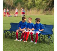 Outsunny 6 Seater Folding Bench Camping Chair with Cup Holder, Blue - 259cm x 48cm x 80cm