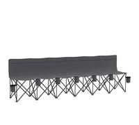 Outsunny 6 Seater Folding Bench Portable Chair Metal Frame Cup Holder Grey