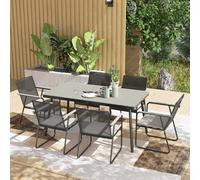 Outsunny 6 Seater Garden Dining Set With Cushions Rattan Backrest In Grey Grey