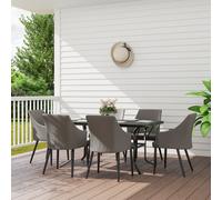 (Grey) Outsunny 6 Seater Garden Furniture with Cushions, Parasol Hole