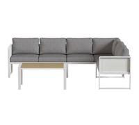 Outsunny 6 Seater Metal Garden Furniture L Shaped Corner Sofa Set, White White