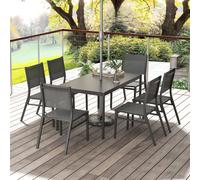 Outsunny 7 Piece Garden Dining Set, 6 Seater Garden Table and Chairs with Parasol Hole, Aluminium Top Table and Texteline Chairs, Outdoor Dining Furniture Set for Patio, Dark Grey Grey
