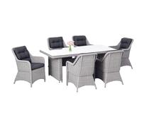 Outsunny 7 PCS Patio PE Rattan Wicker Dining Table Set - Grey