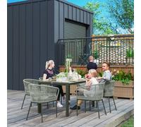 OUTSUNNY 6 Seater Rattan Dining Set with Acacia Wood Table Top Seat Cushions in Grey Outsunny Grey