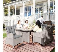 Outsunny 7 PCS Patio PE Rattan Wicker Dining Table Set - Grey / - 6 x Single Chair - 1 x Dining Table - 6 x Seat Cushion - 1 x Manual