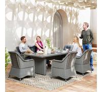 Outsunny 6 Seater Rattan Dining Set With Glass Top Table And Cushions, Grey Grey