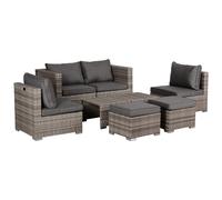 Outsunny 6-Seater Rattan Garden Furniture 6 Seater Sofa & Coffee Table Set Outdoor Patio Furniture Wicker Weave Chair Space-saving Compact, Grey