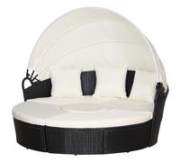 Outsunny 6-Seater Rattan Garden Furniture Cushioned Wicker Round Sofa Bed with Coffee Table Patio Conversation Furniture Set - Black