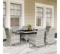 Outsunny 6 Seater Rattan Garden Furniture Set with Cushions, Mixed-Grey - Mixed-Grey - PE Rattan