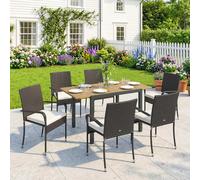 Outsunny 6 Seater Rattan Garden Furniture Set with Stackable Chairs, Cream