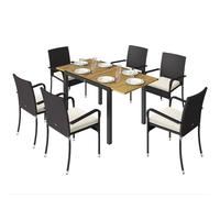 Outsunny 6 Seater Rattan Garden Furniture Set With Stackable Chairs In Cream Cream