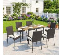 OUTSUNNY 6 Seater Rattan Garden Furniture Set with Stackable Chairs in Cream | Size: 150 cm x 80 cm Outsunny Cream 150 cm x 80 cm