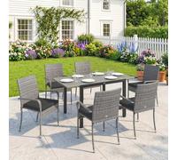 Outsunny 6 Seater Rattan Garden Furniture Set with Stackable Chairs, Light Grey