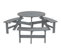 Outsunny 6 Seater Wooden Picnic Table and Bench Set Round Patio Dining Set with 3 Benches and Umbrella Hole Outdoor Garden Park, Grey