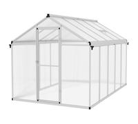 Outsunny 6 x 10ft Polycarbonate Greenhouse with Rain Gutters, Large Walk-In Green House with Door and Window, Garden Plants Grow House with Aluminium Frame and Foundation Silver