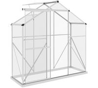 Outsunny 6 x 2.5ft Polycarbonate Greenhouse, Walk-In Green House with Sliding Door, 5-Level Roof Vent, Rain Gutter, Garden Plants Grow House with Aluminium Frame and Foundation, Silver Silver