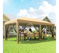 Outsunny 3 x 6m Pop Up Gazebo, Outdoor Canopy Shelter, Marquee Party Wedding Tent with 6 Mesh Walls and Carry Bag, Beige