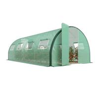 Outsunny 6 x 3(m) Walk-in Polytunnel Greenhouse Upgraded Structure Green | 2 Hinged Doors, 8 Mesh Windows, Tunnel Warm House Tent, UV-resistant PE Cover, for Allotments